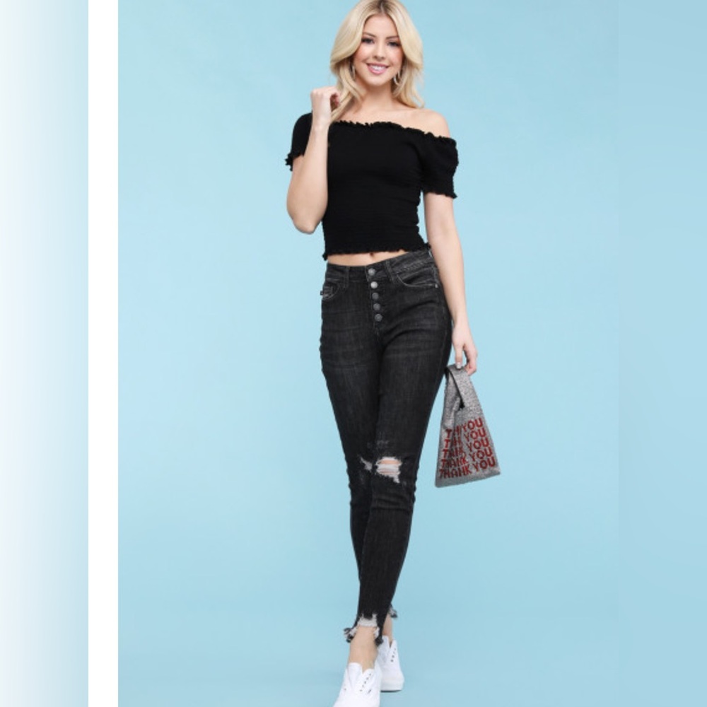 NWT Judy Blue Destroy Button Fly Black Skinny Jeans - Picture 2 of 12
